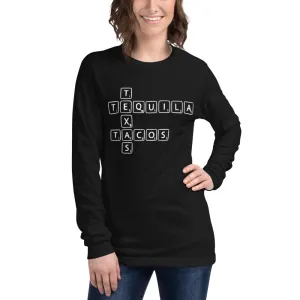 "Texas, Tacos, & Tequila Word Tiles" - Unisex Long Sleeve Tee