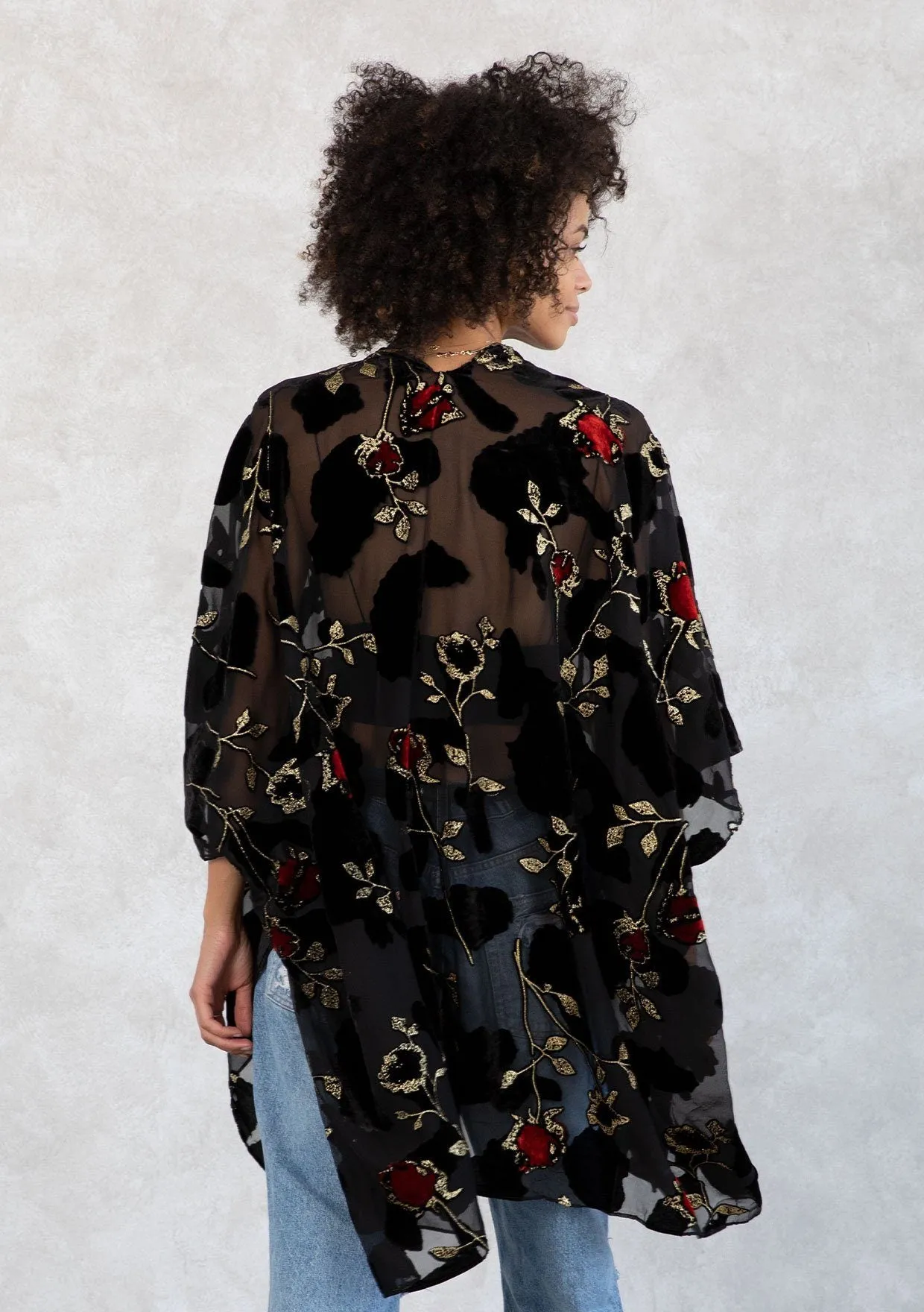 Red Roses Velvet Kimono