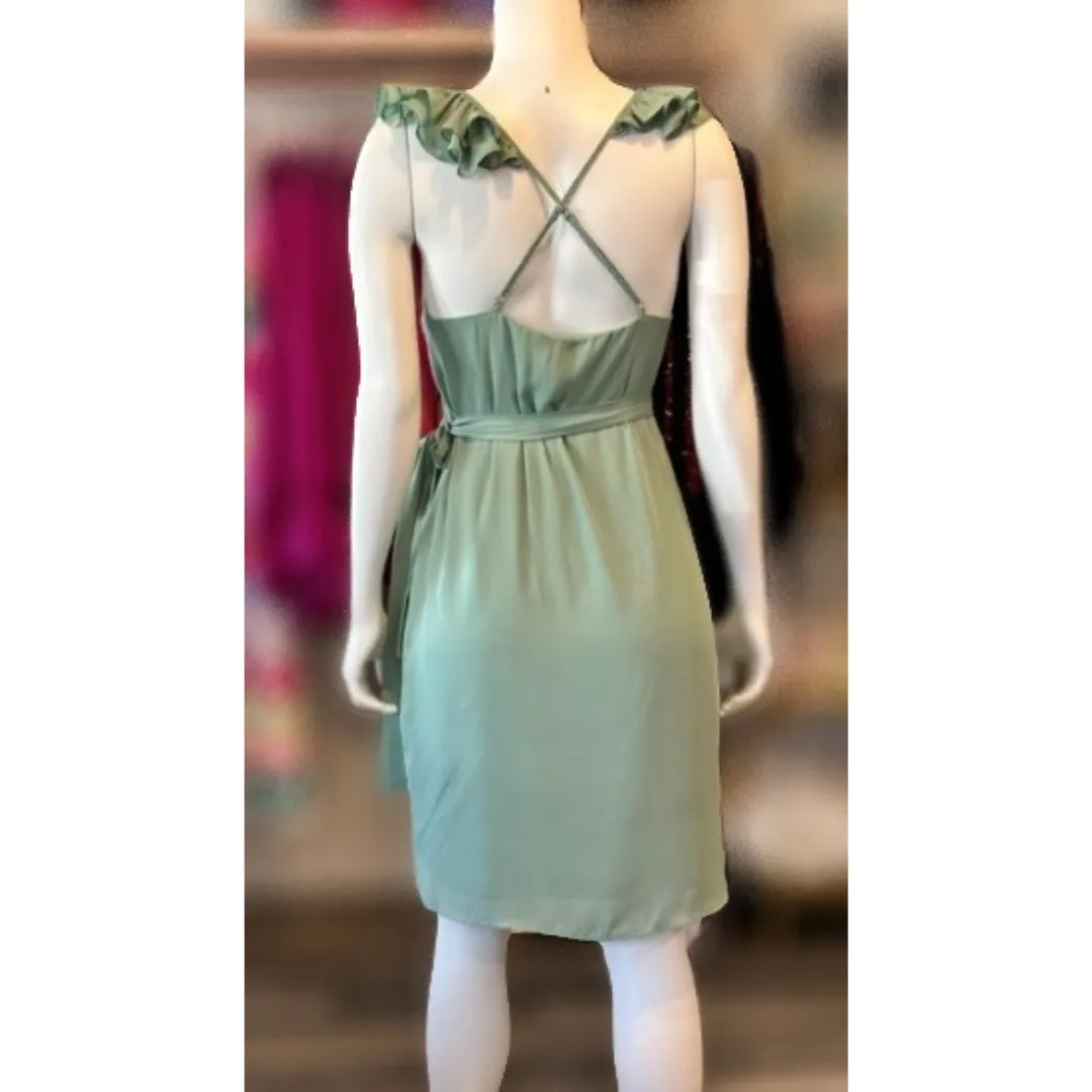 Sage Wrap Style Mini Dress