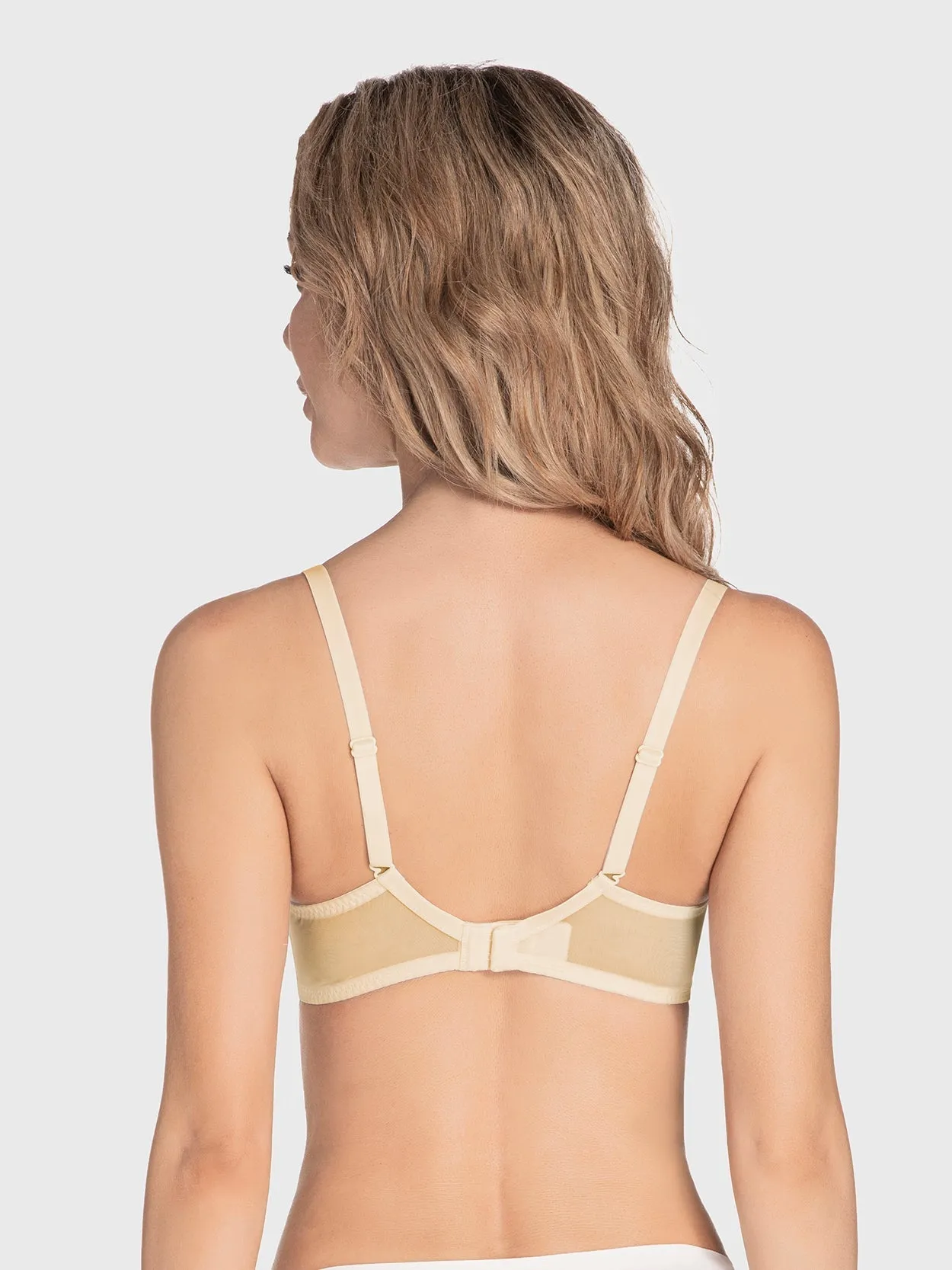Sexy Unpadded Mesh Sheer Lace V Plunge Bra Nude