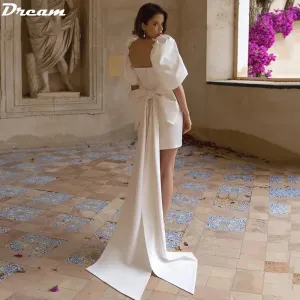 Short Mini Mermaid Wedding Dresses Big Bow Half Puff