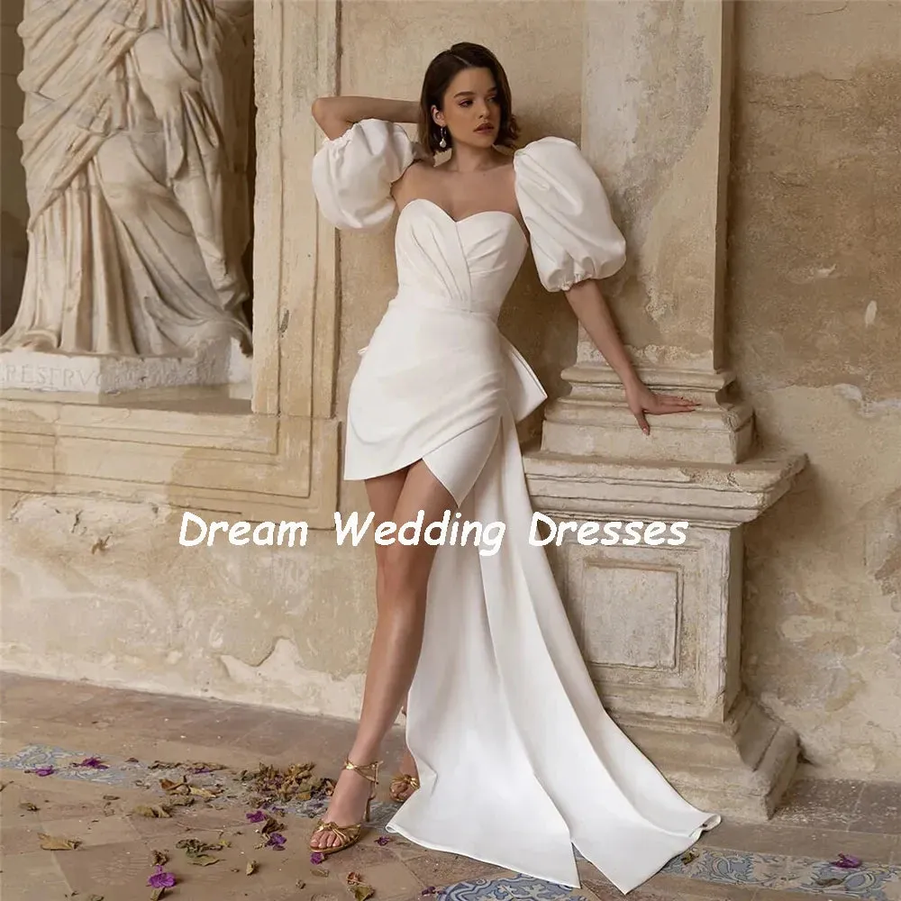 Short Mini Mermaid Wedding Dresses Big Bow Half Puff