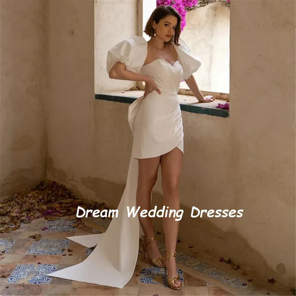 Short Mini Mermaid Wedding Dresses Big Bow Half Puff