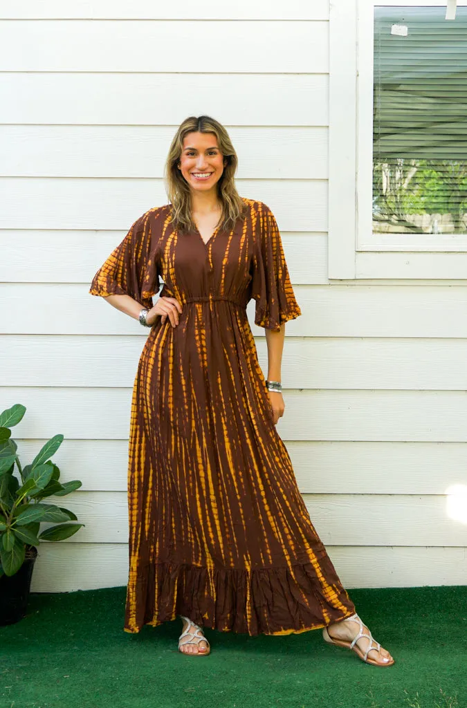 Sunlit Earth Maxi Tie Dye Tiered Dress