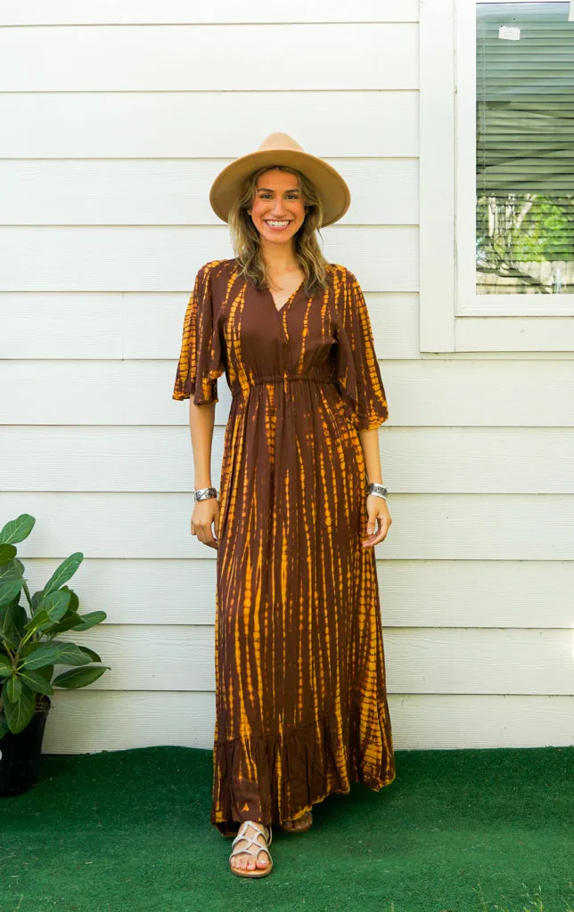 Sunlit Earth Maxi Tie Dye Tiered Dress