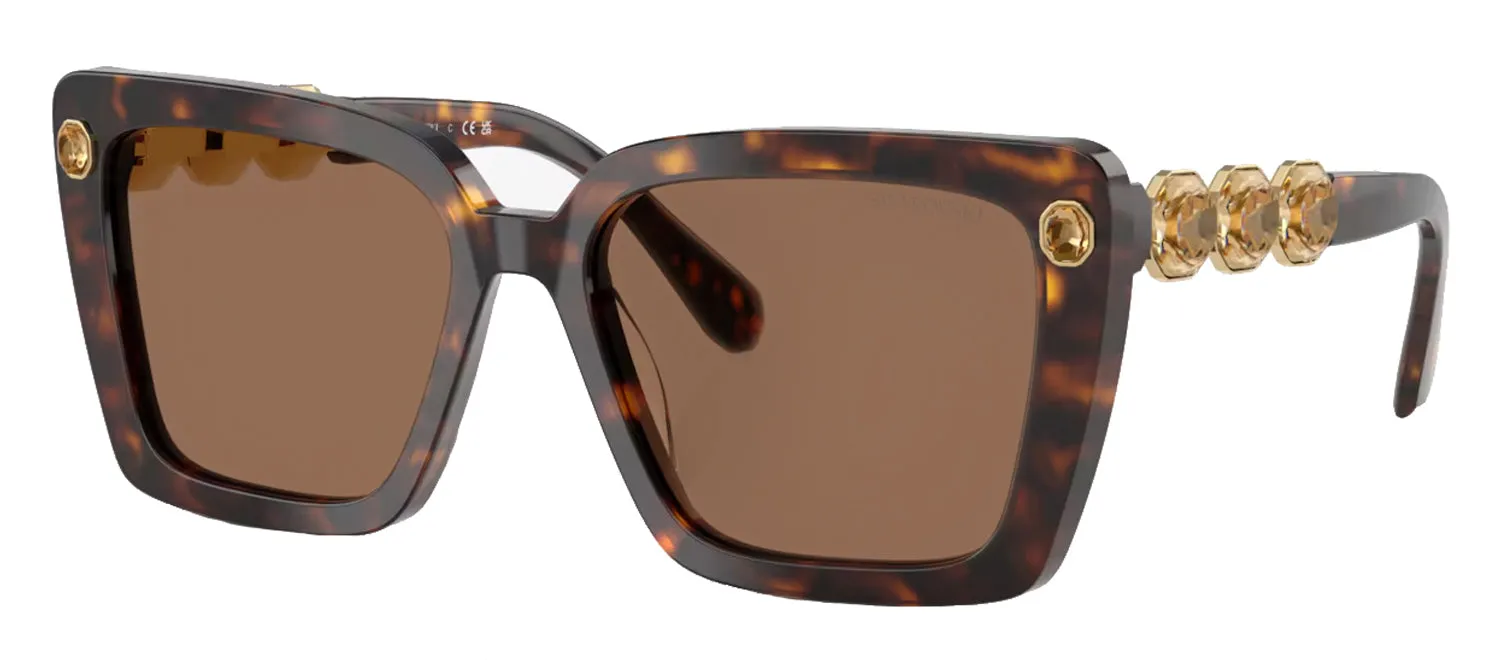 Swarovski SK 6032 100273 Square Plastic Havana Sunglasses with Brown Lens