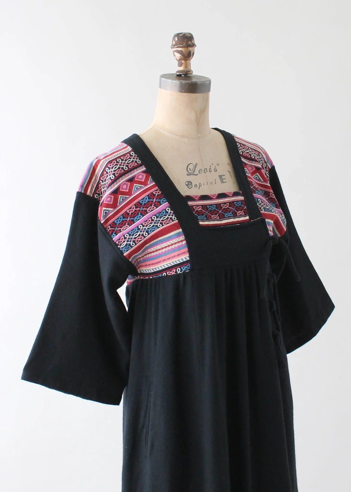 Vintage 1970s Asian Style Wool Blend Dress