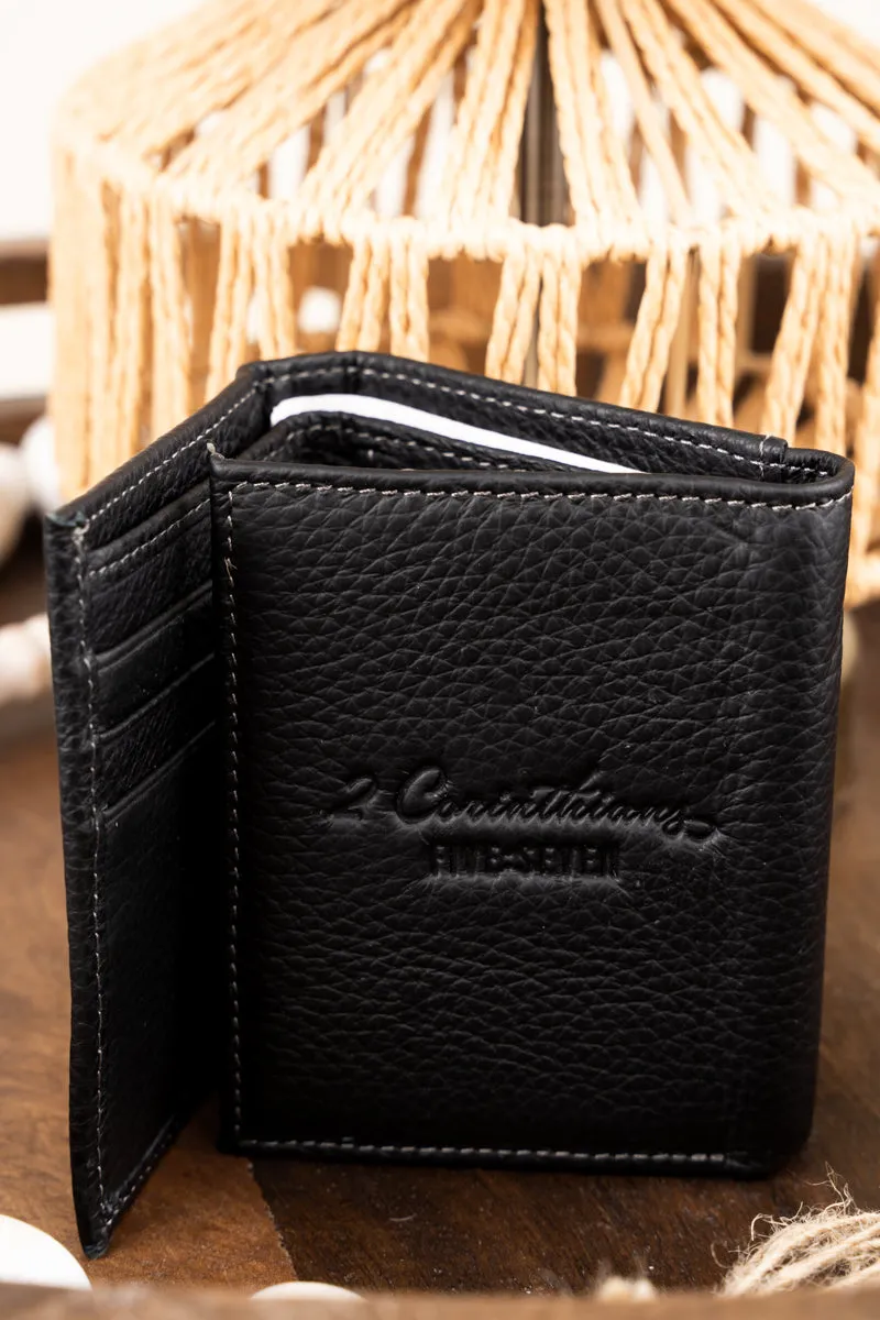 Walk by Faith Black Genuine Leather Tri-Fold Wallet