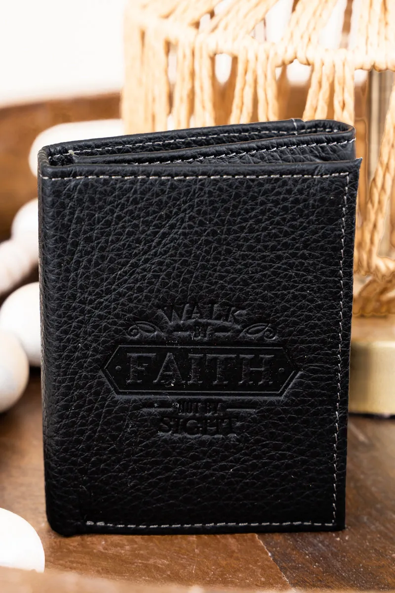 Walk by Faith Black Genuine Leather Tri-Fold Wallet