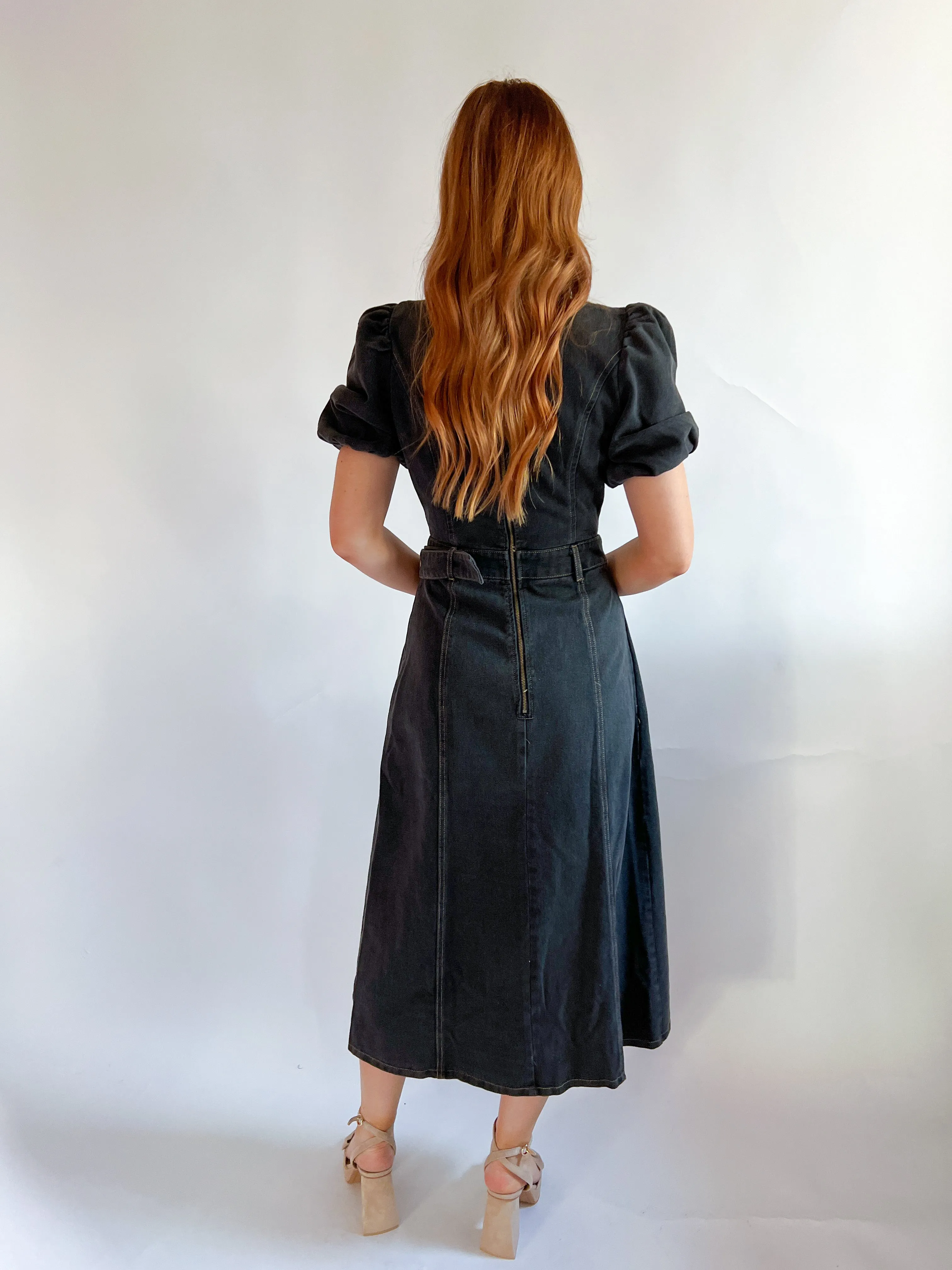 Washed Denim Midi Dress