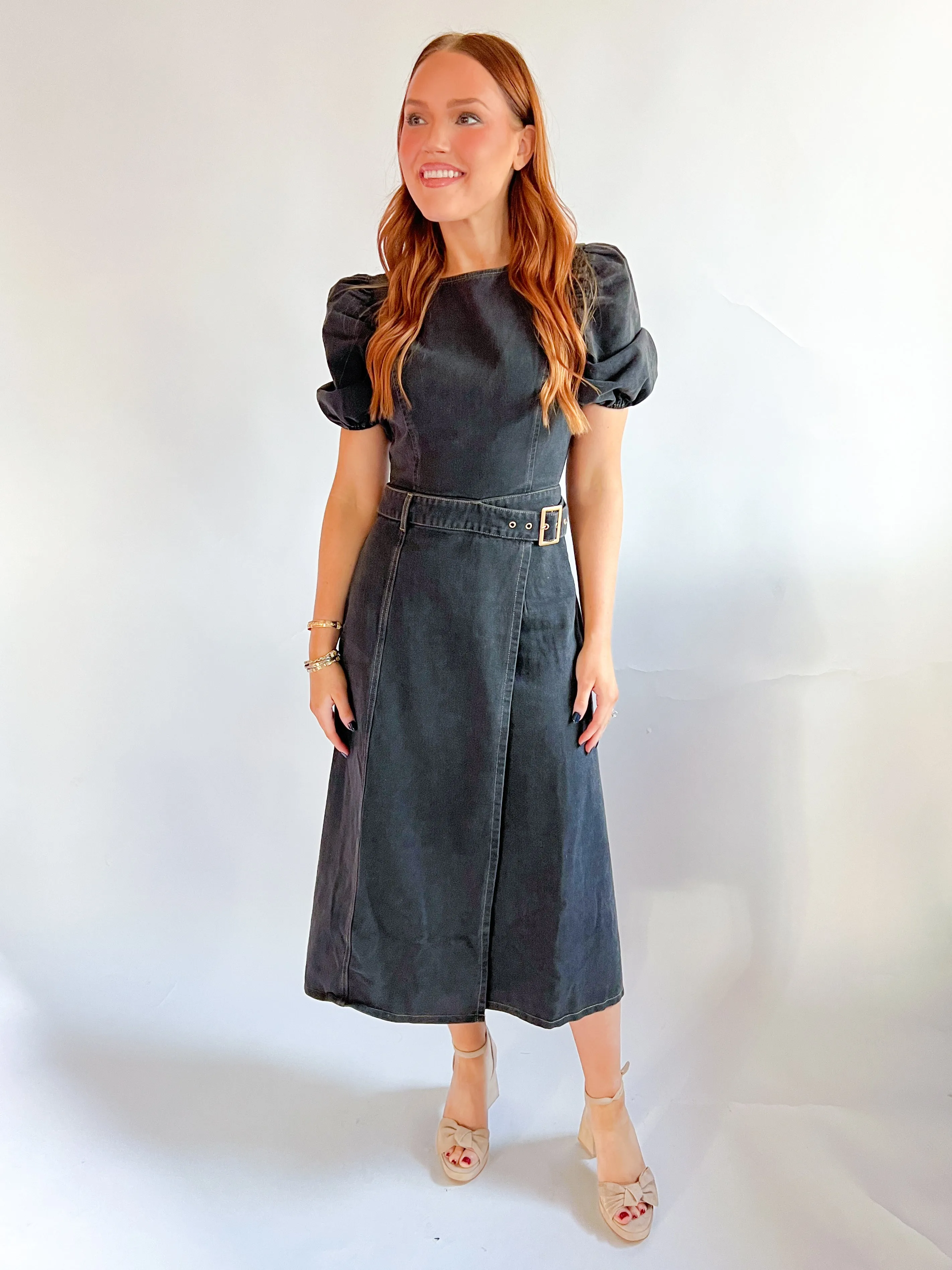 Washed Denim Midi Dress