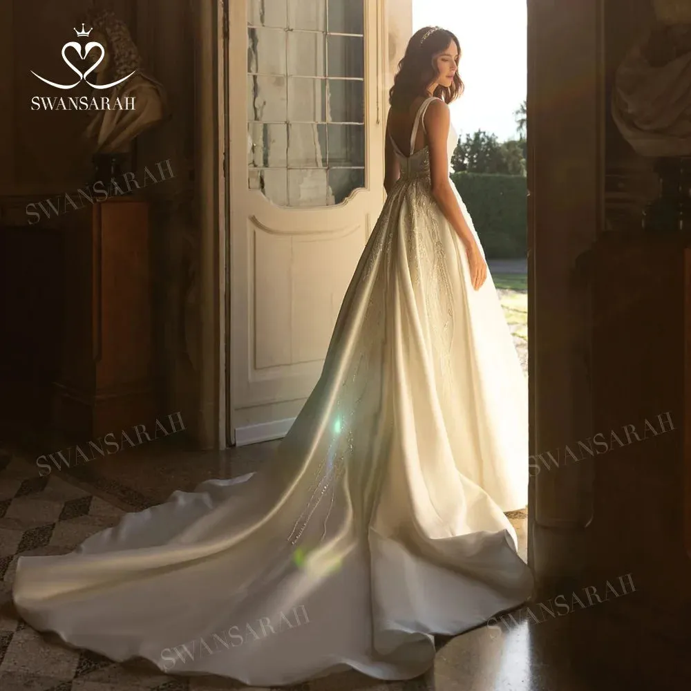 Wedding Dress Beading Open Back Court Train Princess Bride Gown