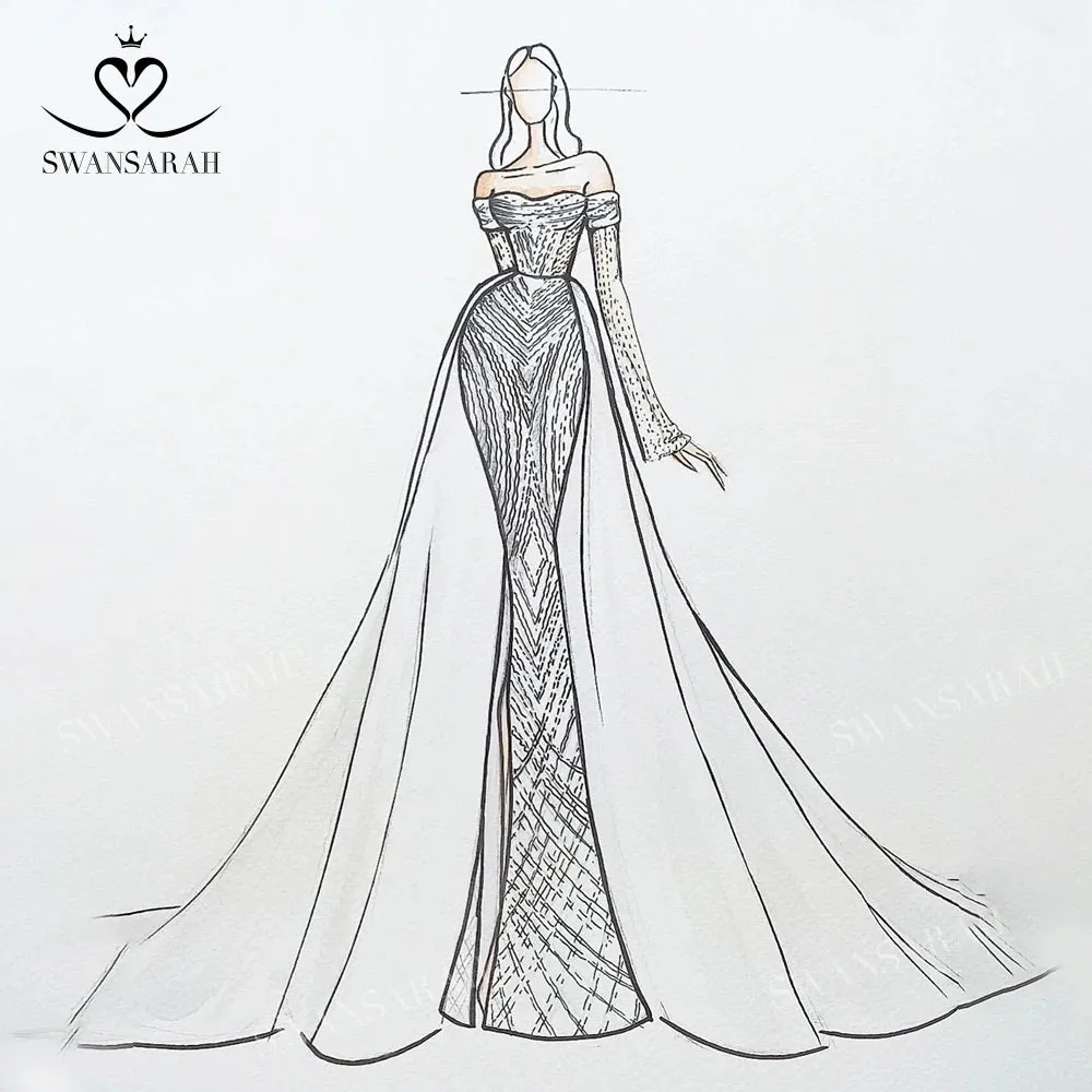 Wedding Dress Beading Split Mermaid Detachable Train Princess Bride Gown