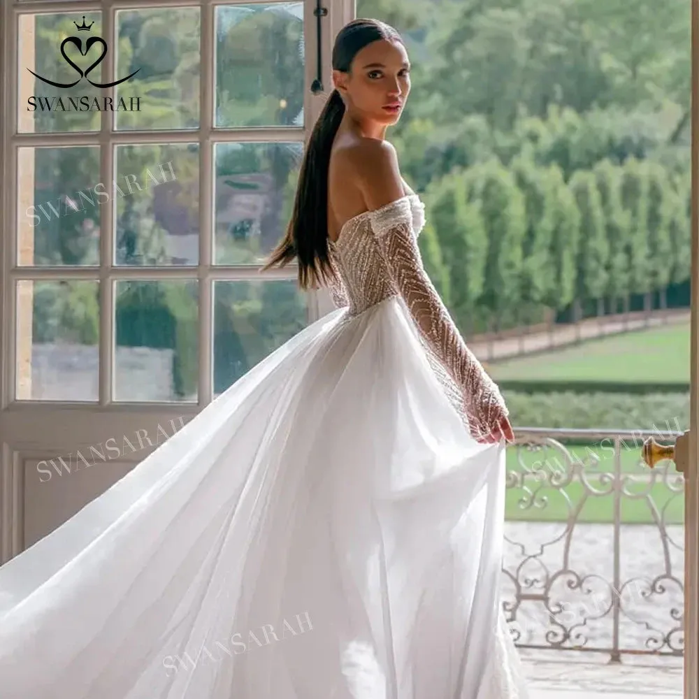 Wedding Dress Beading Split Mermaid Detachable Train Princess Bride Gown