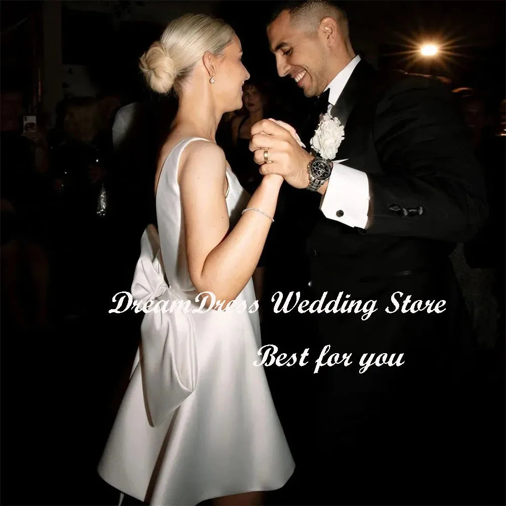Wedding Dress Big Bow V Neck Backless A line Bridal Gown Party Custom Made