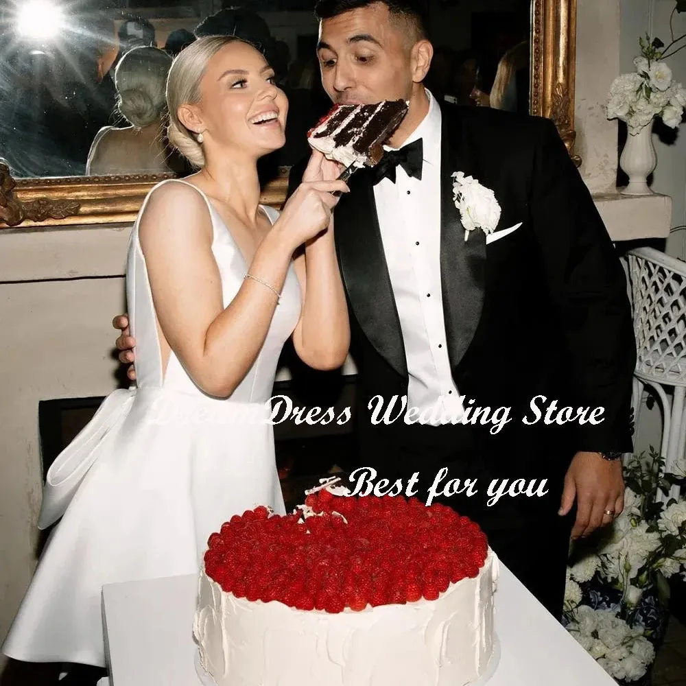 Wedding Dress Big Bow V Neck Backless A line Bridal Gown Party Custom Made