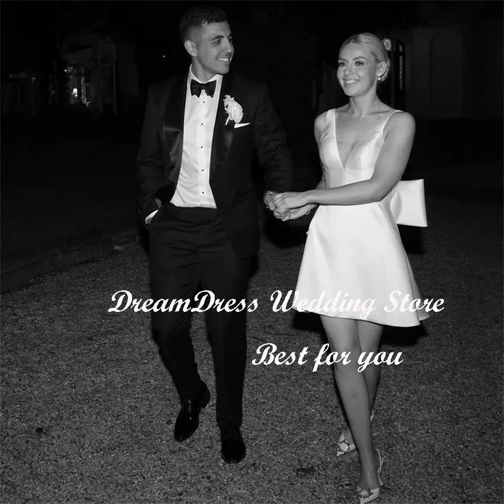 Wedding Dress Big Bow V Neck Backless A line Bridal Gown Party Custom Made