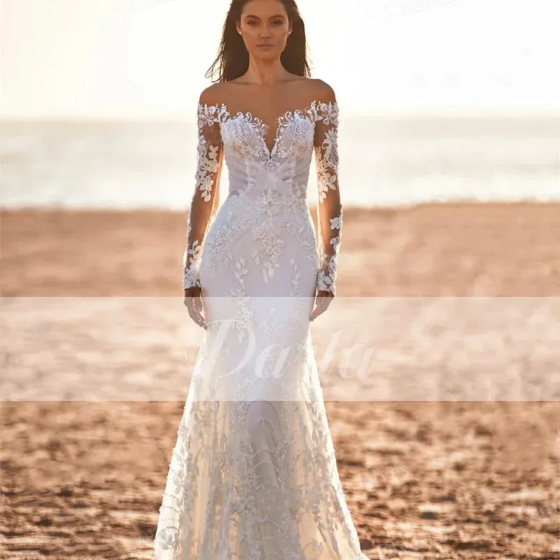 Wedding Dress Birde Lace Mermaid Vintage Long Sleeve Bride Dresses