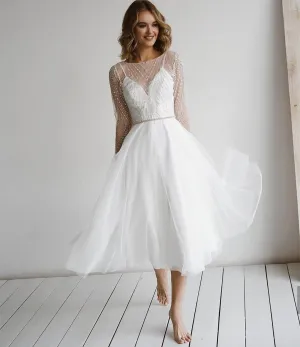 Wedding Dress Long Sleeves Beading Sashes Backless Appliques