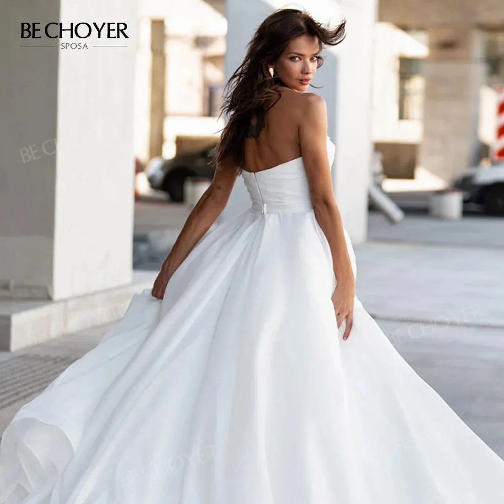 Wedding Dress Satin Pearls A-Line Chic Sweetheart Bride Gown