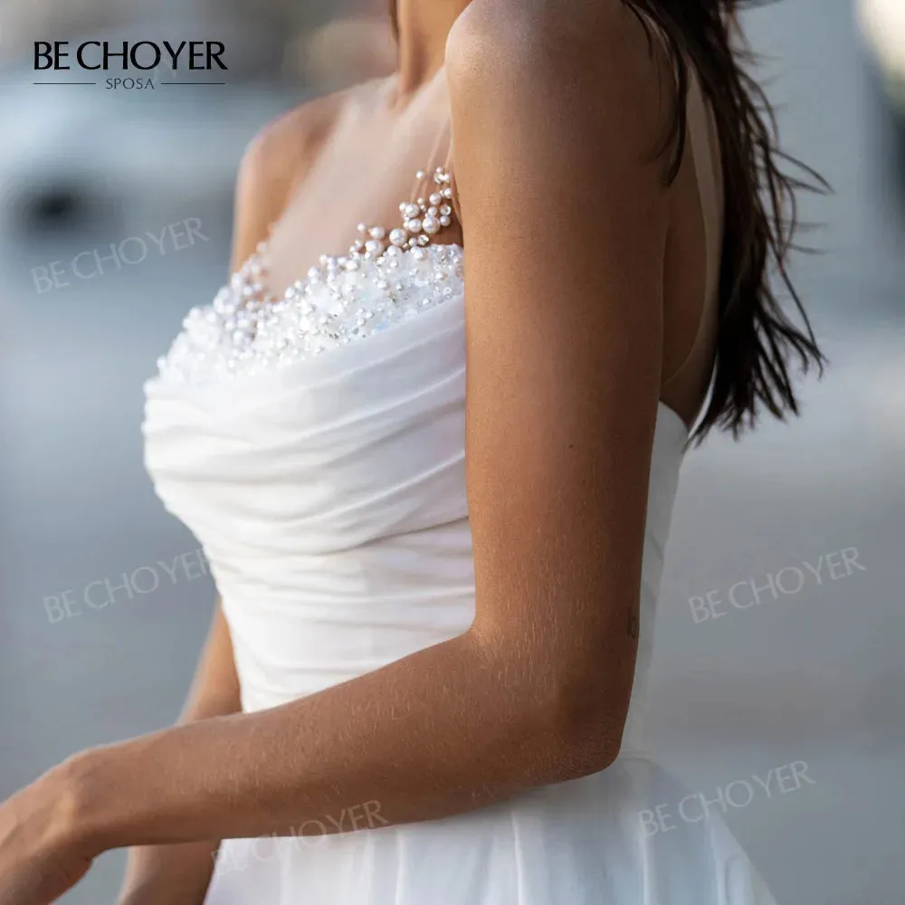 Wedding Dress Satin Pearls A-Line Chic Sweetheart Bride Gown