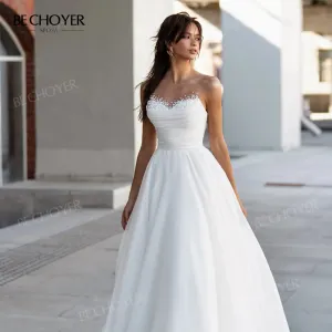 Wedding Dress Satin Pearls A-Line Chic Sweetheart Bride Gown