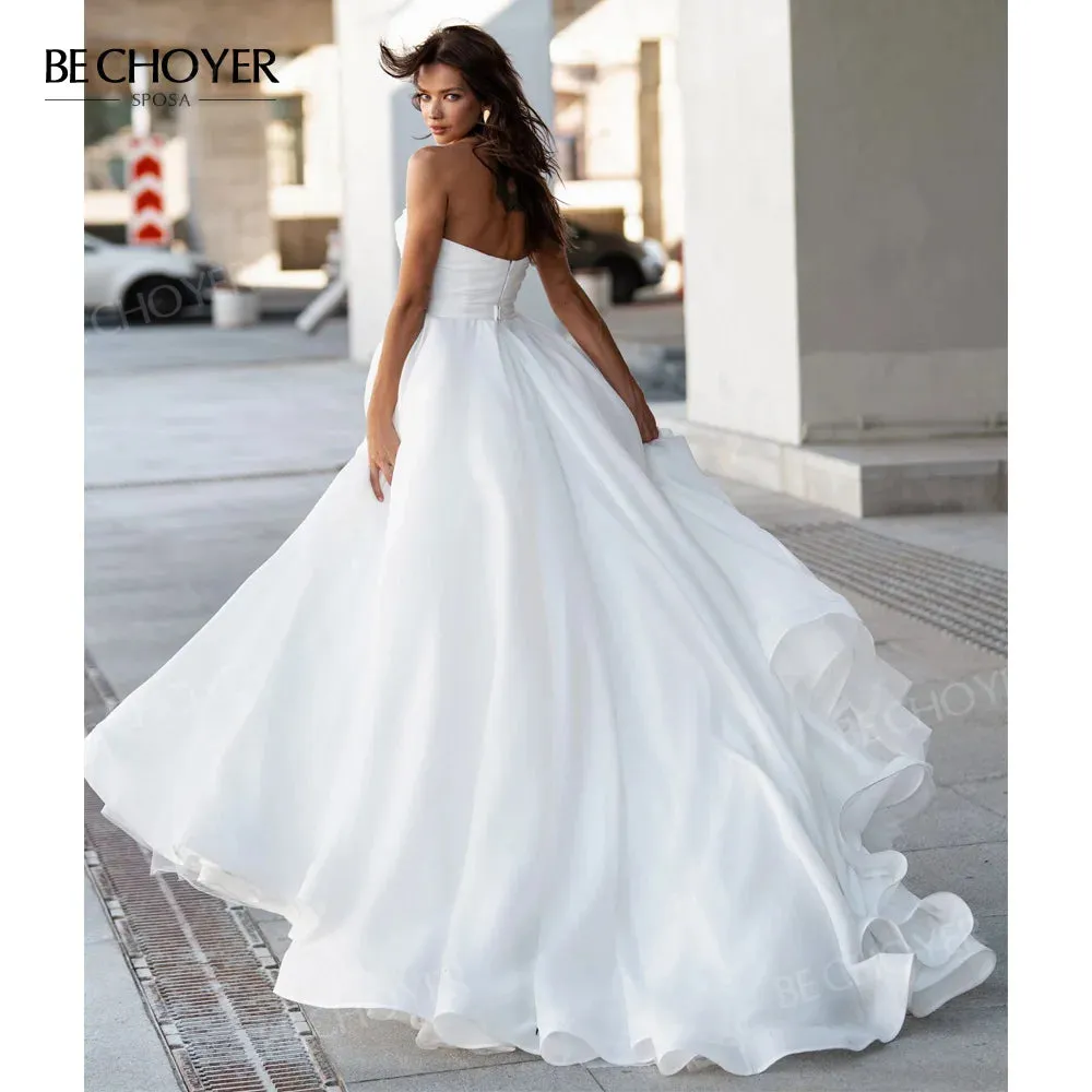 Wedding Dress Satin Pearls A-Line Chic Sweetheart Bride Gown