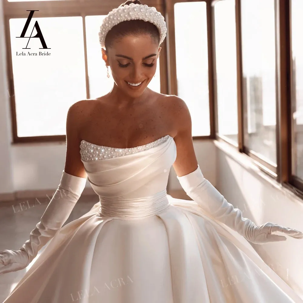 Wedding Dress Satin Sleeveless Ball Gown Court Train Princess Bride