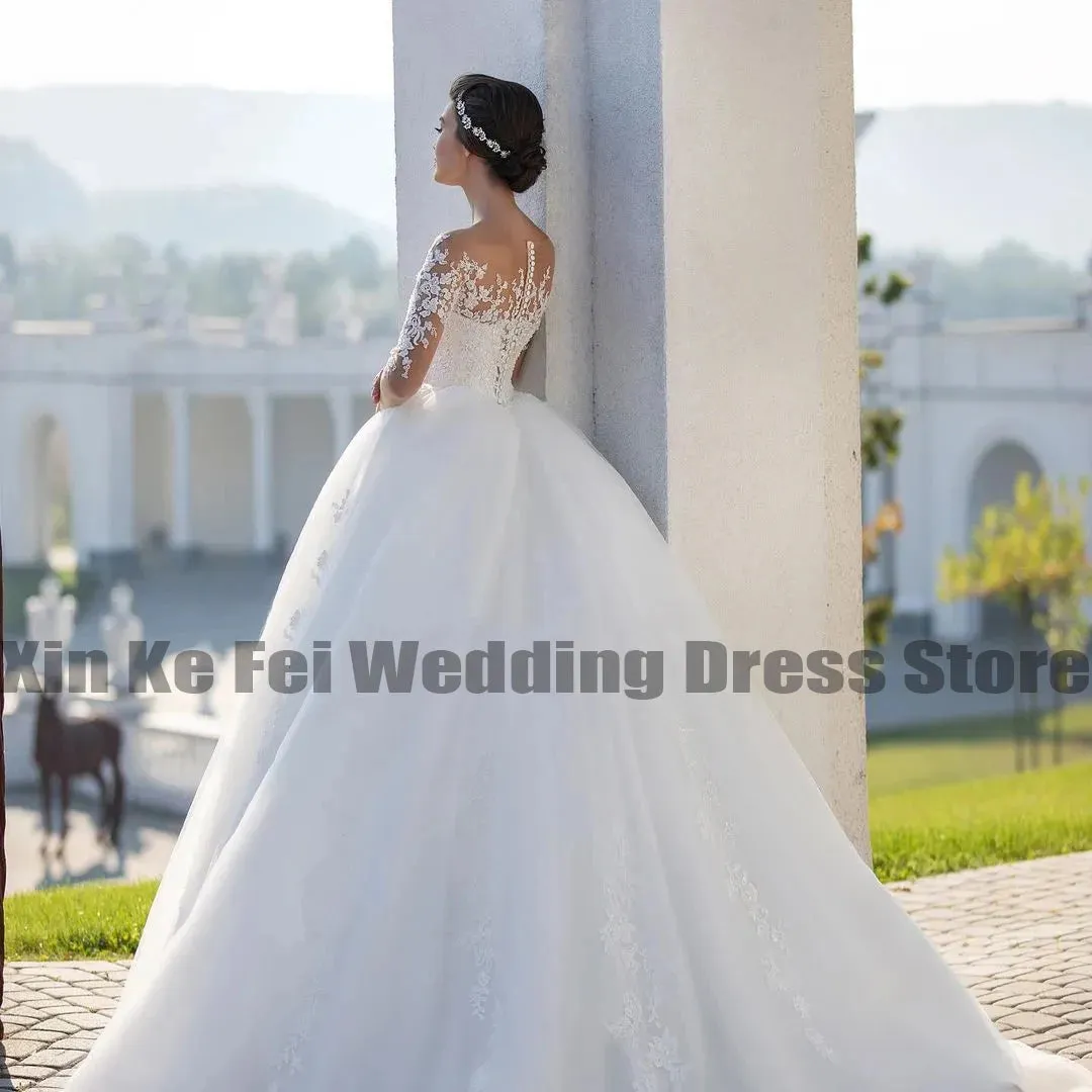 Wedding Dresses Bridal Gown Round Neck Long Sleeves