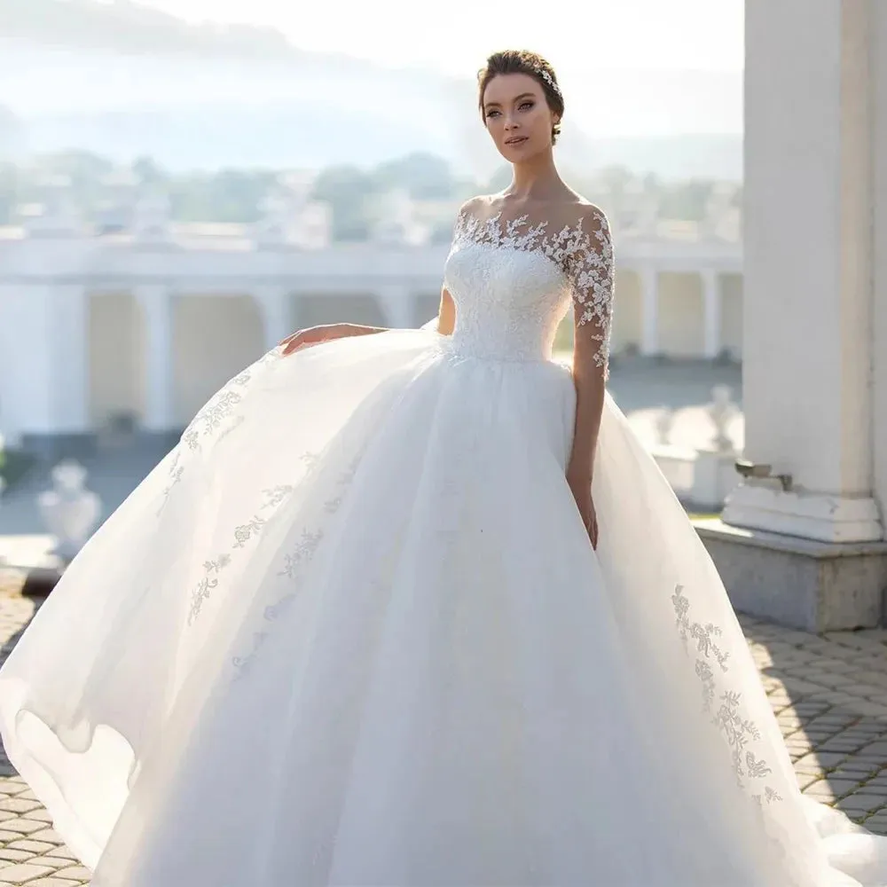Wedding Dresses Bridal Gown Round Neck Long Sleeves