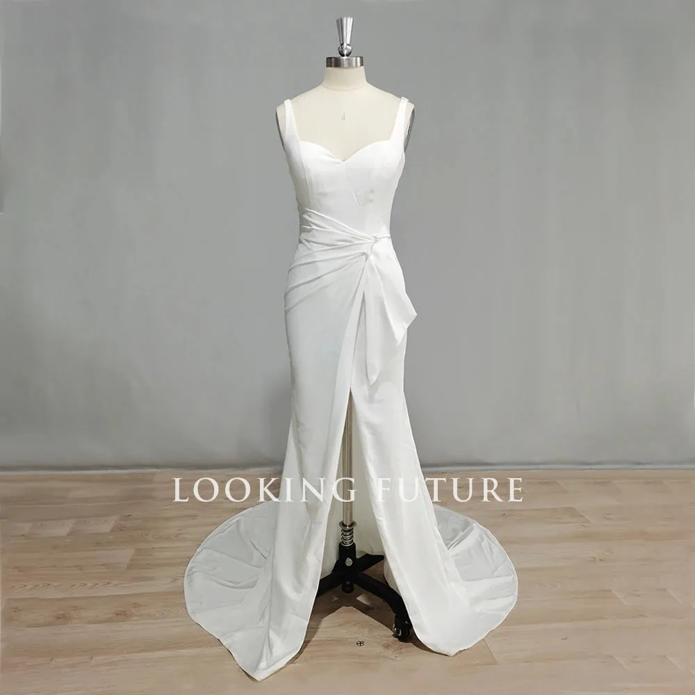 Wedding Dresses for Women Backless Side Slit Satin Boho Bride Dress