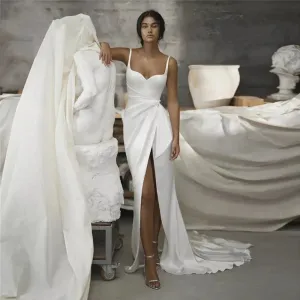 Wedding Dresses for Women Backless Side Slit Satin Boho Bride Dress