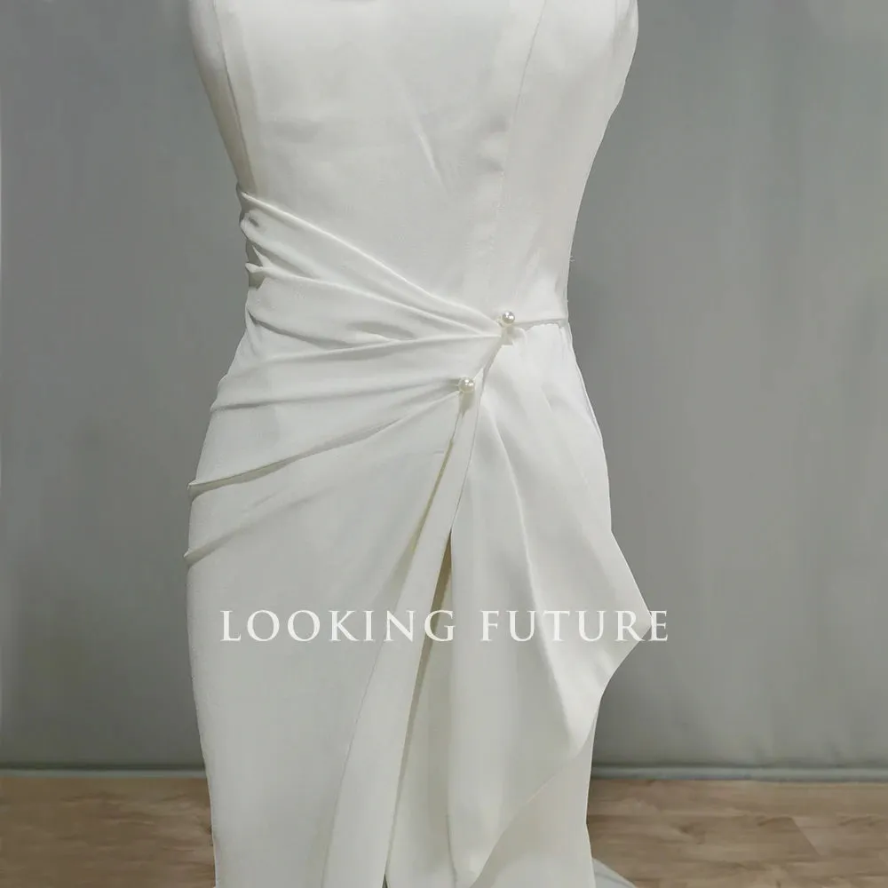 Wedding Dresses for Women Backless Side Slit Satin Boho Bride Dress