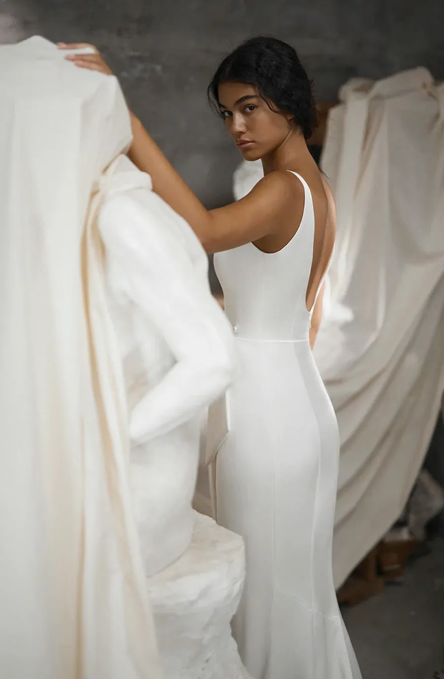 Wedding Dresses for Women Backless Side Slit Satin Boho Bride Dress