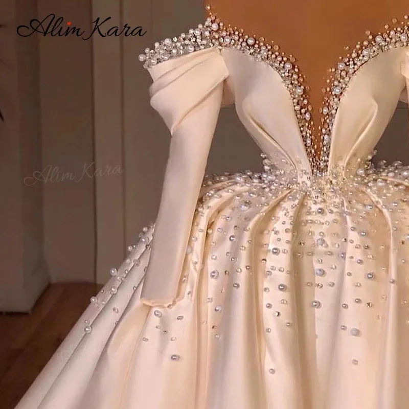 Wedding Dresses for women Satin Off Shoulder Court Train Bridal Gown