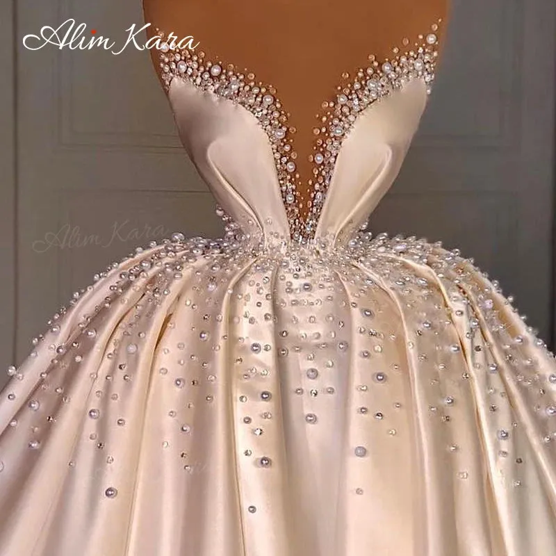 Wedding Dresses for women Satin Off Shoulder Court Train Bridal Gown