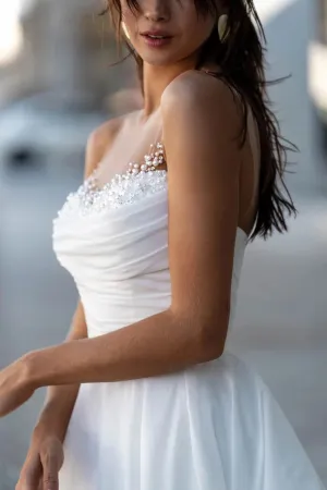 Wedding Dresses Simple Pleat Robe Elegant Satin Off Shoulder