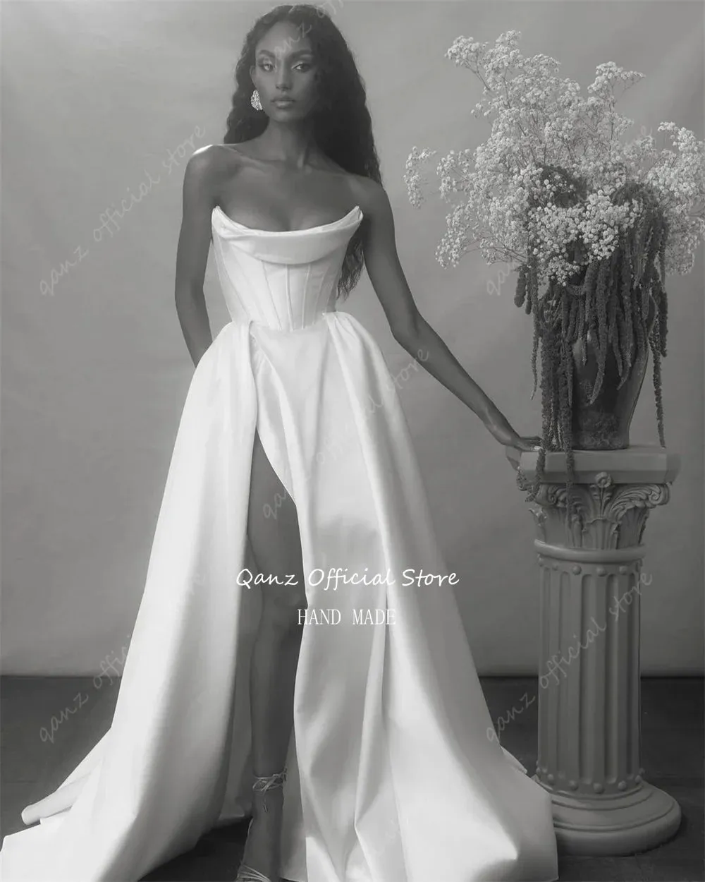 Wedding Gown Strapless Mermaid Pleat Wedding Dress High Slit Floor Length
