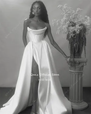 Wedding Gown Strapless Mermaid Pleat Wedding Dress High Slit Floor Length