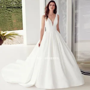 Wedding Guest Dresses: Wedding Dress V-neck Sleeveless Backless Princesa