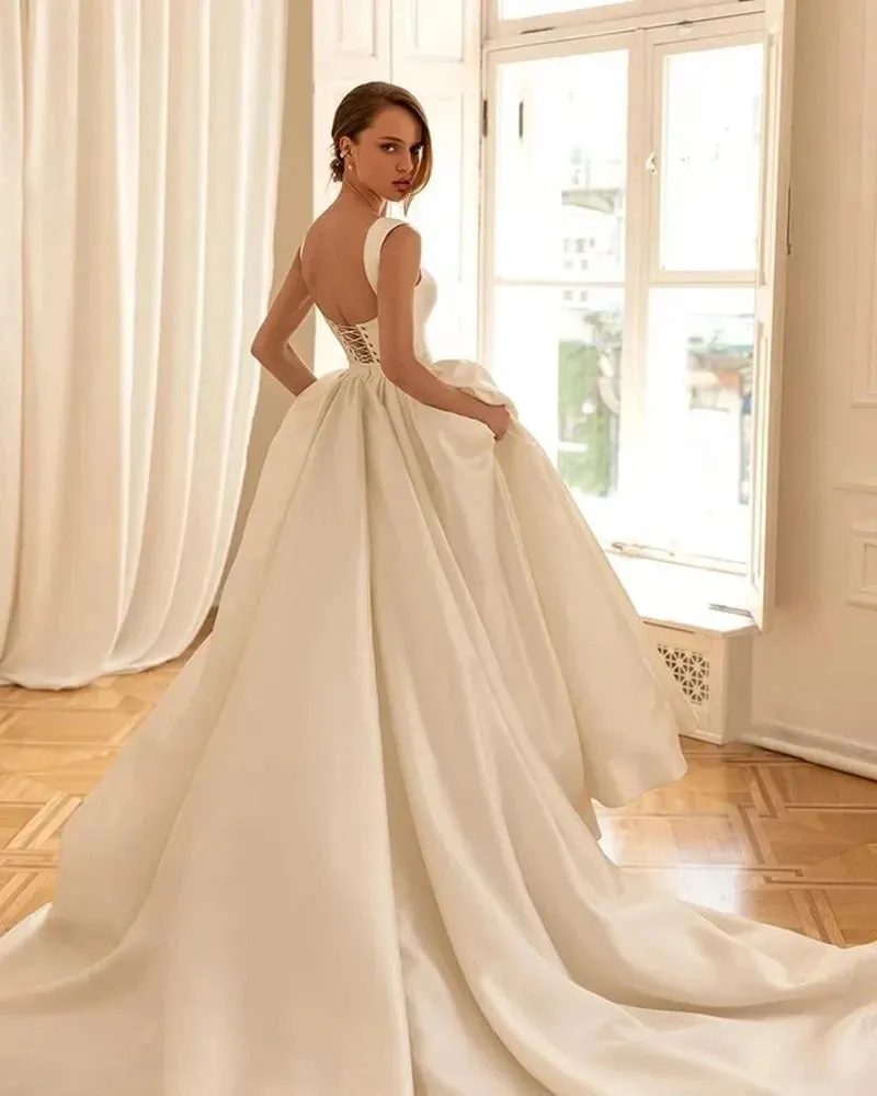 Wedding Guest Dresses: Wedding Dresses With Detachable Coat Square Collar Bridal Gowns Long