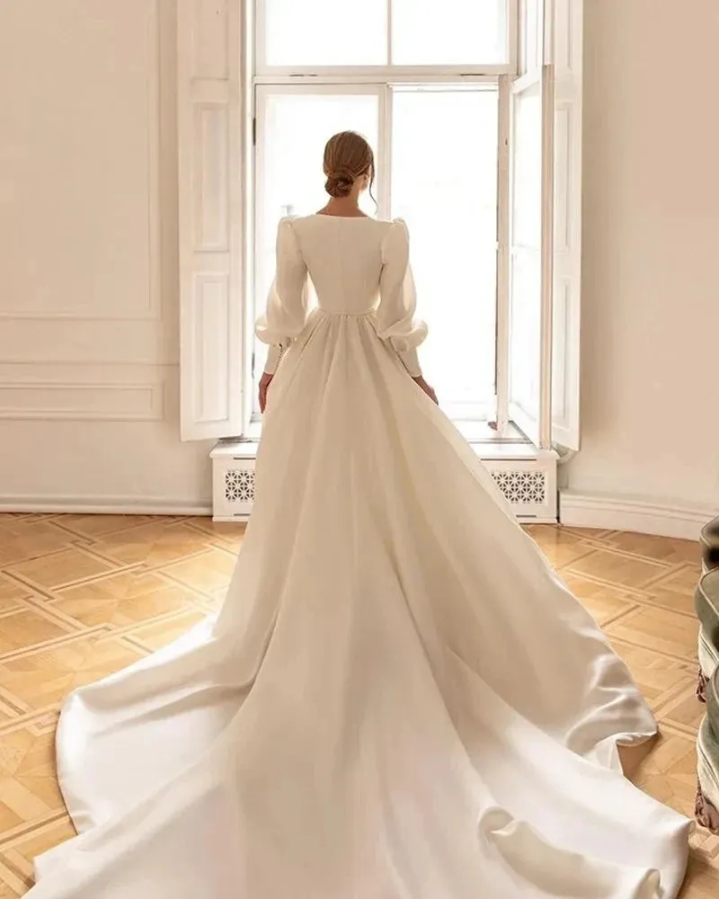 Wedding Guest Dresses: Wedding Dresses With Detachable Coat Square Collar Bridal Gowns Long