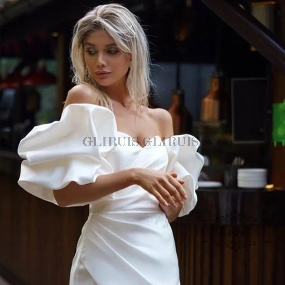 Wedding Party Dresses Puff Short Sleeve Bride Dress Above Knee