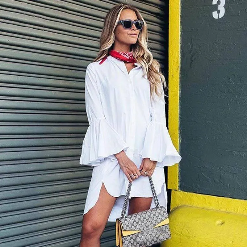 White Flare Sleeve Shirt / Dress (US 10-16)