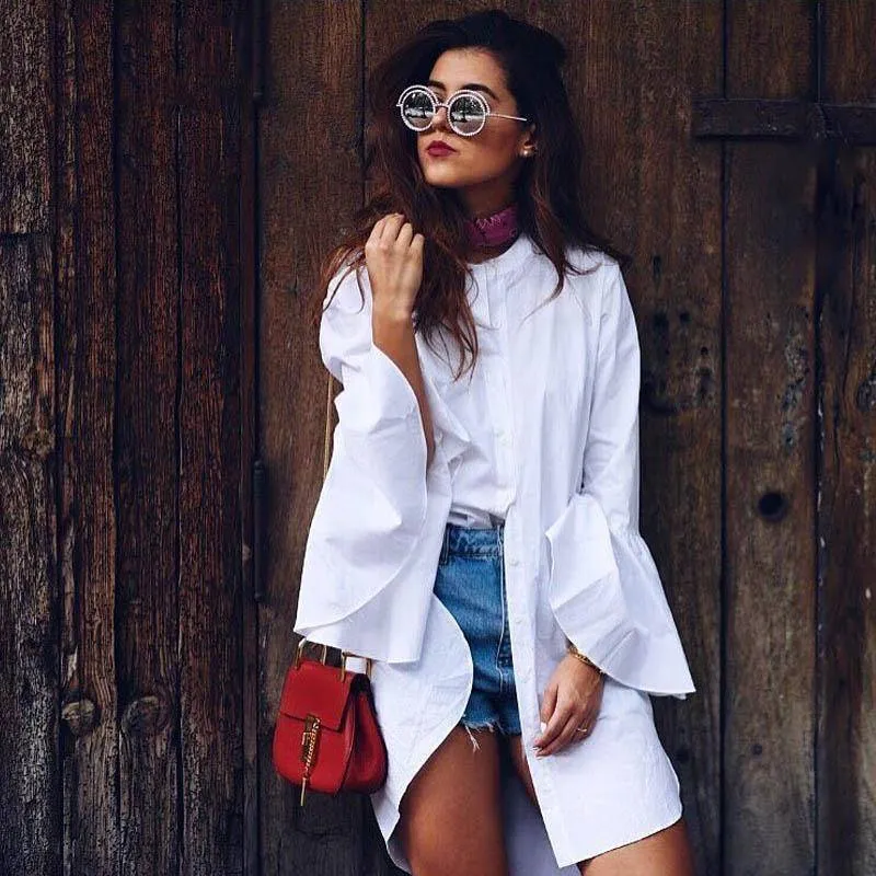 White Flare Sleeve Shirt / Dress (US 10-16)