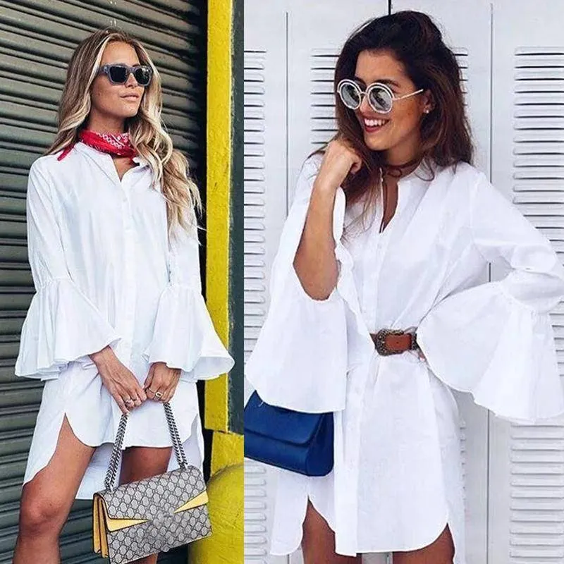 White Flare Sleeve Shirt / Dress (US 10-16)