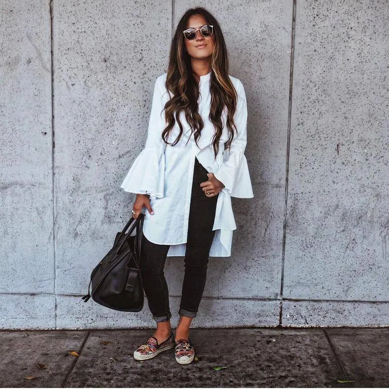 White Flare Sleeve Shirt / Dress (US 10-16)