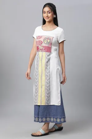 White Printed Kurta, Culottes & Dupatta Set
