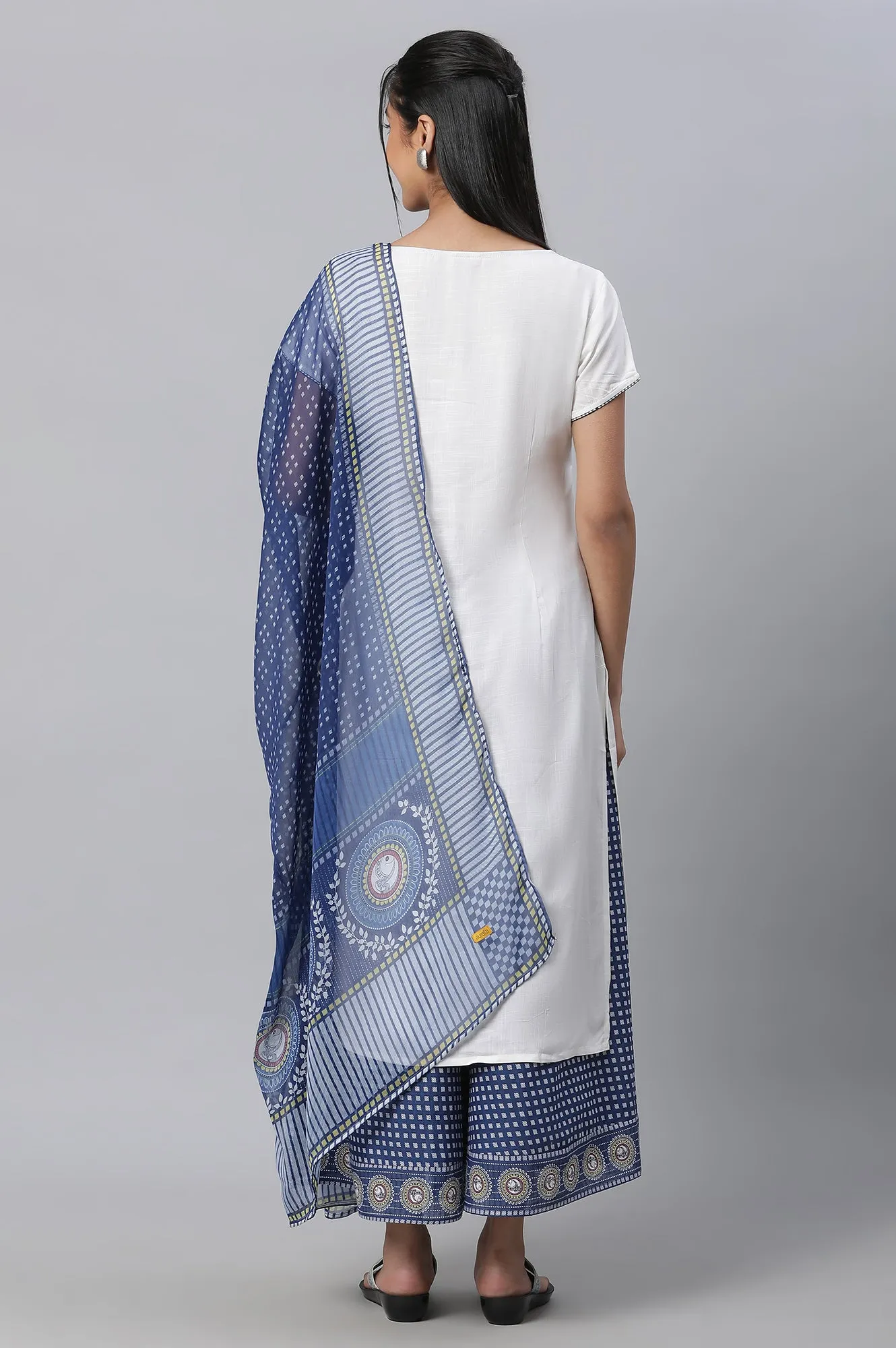White Printed Kurta, Culottes & Dupatta Set