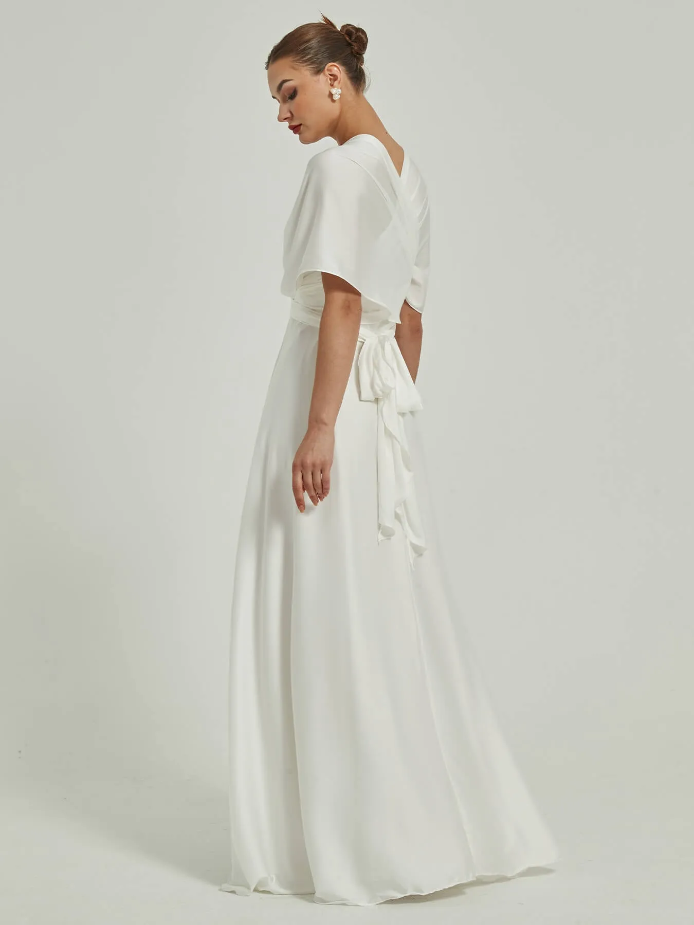 White Satin Convertible Bridesmaid Dress Multi Ways Wrap A-Line Gowns